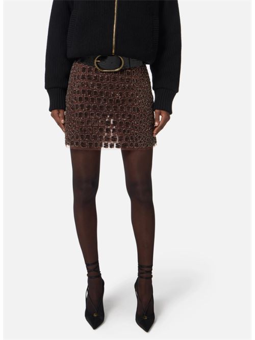 GONNA IN TULLE CON RICAMI COCCO ELISABETTA FRANCHI | GO13957E2EA3 Coffee